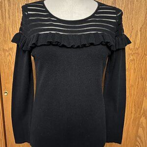 A. Moon Long Sleeve Black Sweater with Ruffles - Size M